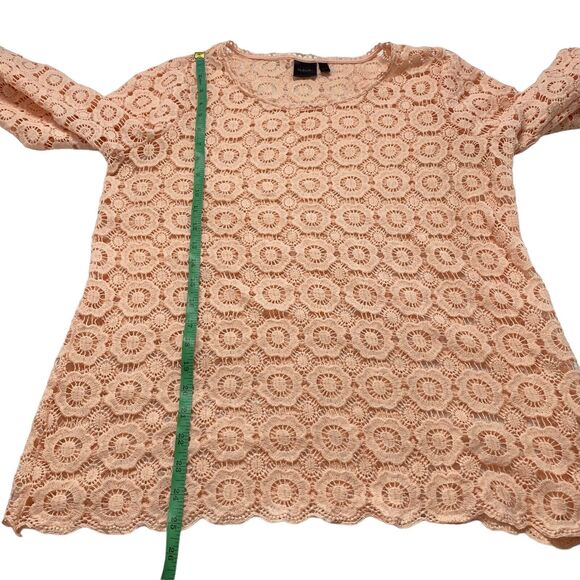 RAFELLA Peach Crochet Wide Sleeve Blouse Size Small Womens Boho Lace Pink Sheer - Picture 8 of 9
